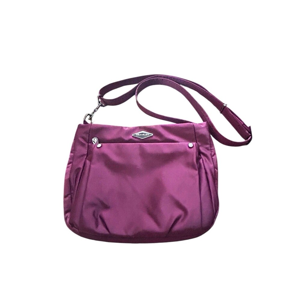 Travelon Red Burgundy Anti-Theft RFID Travel Crossbody Shoulder Purse Bag EUC